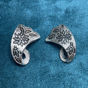 Vintage Emmons Earrings Clip-On Silver Tone Textured Metal